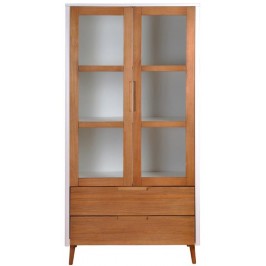 Cristaleira / vitrine de madeira 1,89 m x 45 cm x 95 cm cor branco laca com freijó | Coleção Scandian